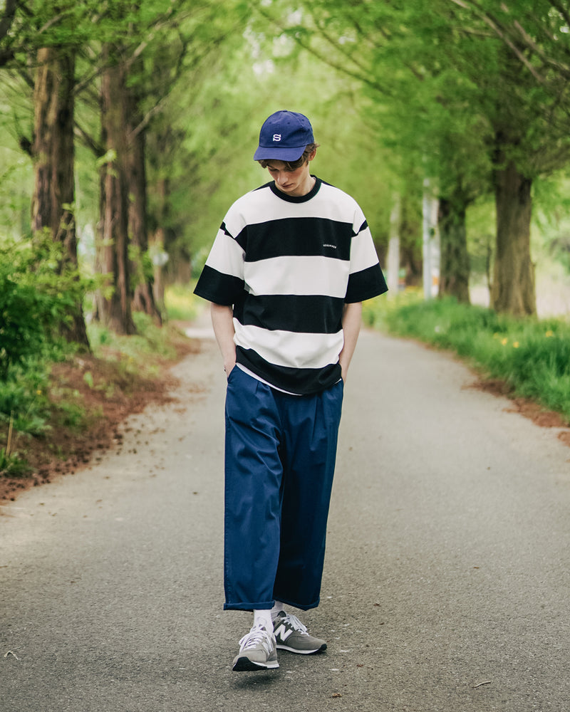 ダブルユーブイプロジェクト(WV PROJECT) Mid-Summer Stripe Short-Sleeved T-Shirt Black JIST7508