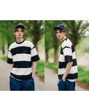 ダブルユーブイプロジェクト(WV PROJECT) Mid-Summer Stripe Short-Sleeved T-Shirt Black JIST7508