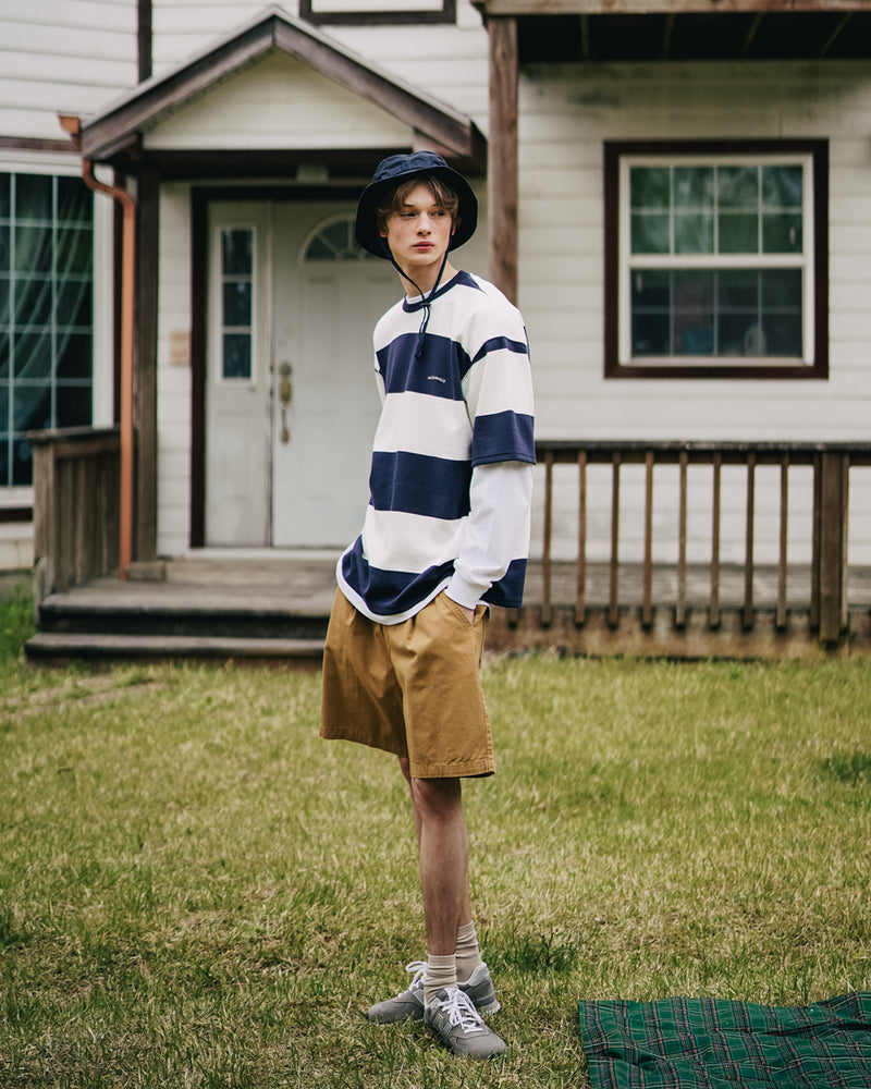 ダブルユーブイプロジェクト(WV PROJECT) Mid-Summer Stripe Short-Sleeved T-Shirt Navy JIST7508