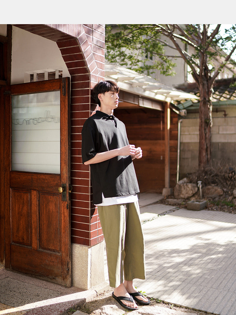 JEMUT (ジェモッ)  Loosefit collar T-shirts BLACK JKST2066