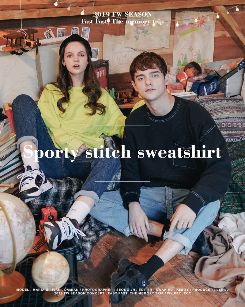 ダブルユーブイプロジェクト(WV PROJECT) SPORTY STITCH SWEATSHIR BLACK  JSMT7319