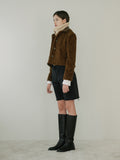 TMO BY 13MONTH（ティーエムオーバイサーティンマンス）LEATHER COLLARED FLEECE JACKET (BROWN)