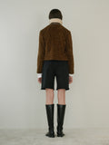 TMO BY 13MONTH（ティーエムオーバイサーティンマンス）LEATHER COLLARED FLEECE JACKET (BROWN)