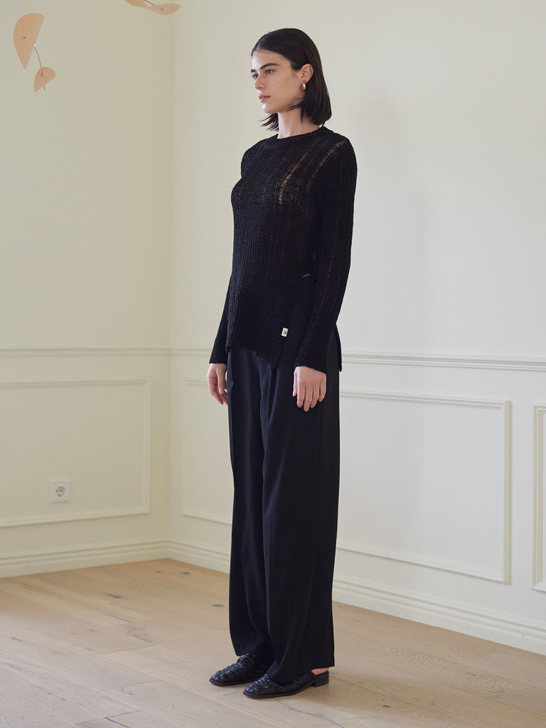 TMO BY 13MONTH（ティーエムオーバイサーティンマンス）MESH SIDE SLIT KNIT TOP (BLACK)