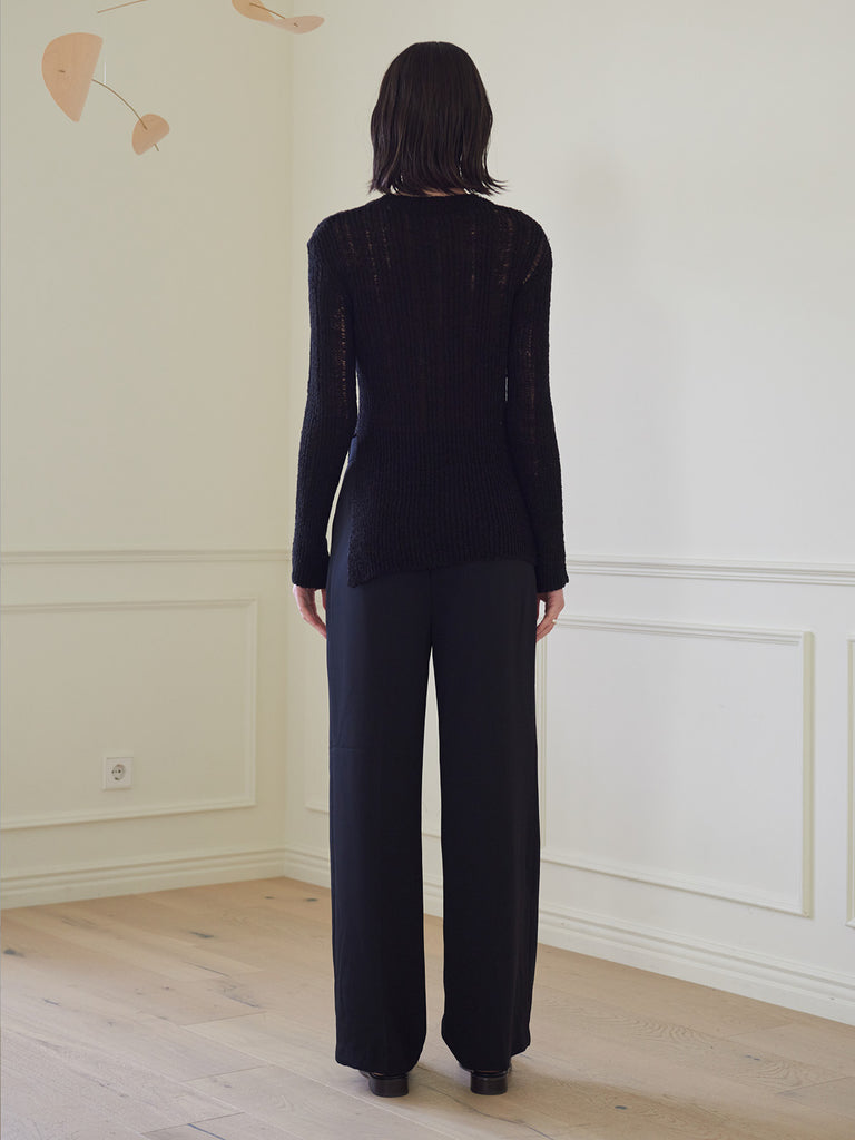 TMO BY 13MONTH（ティーエムオーバイサーティンマンス）MESH SIDE SLIT KNIT TOP (BLACK)