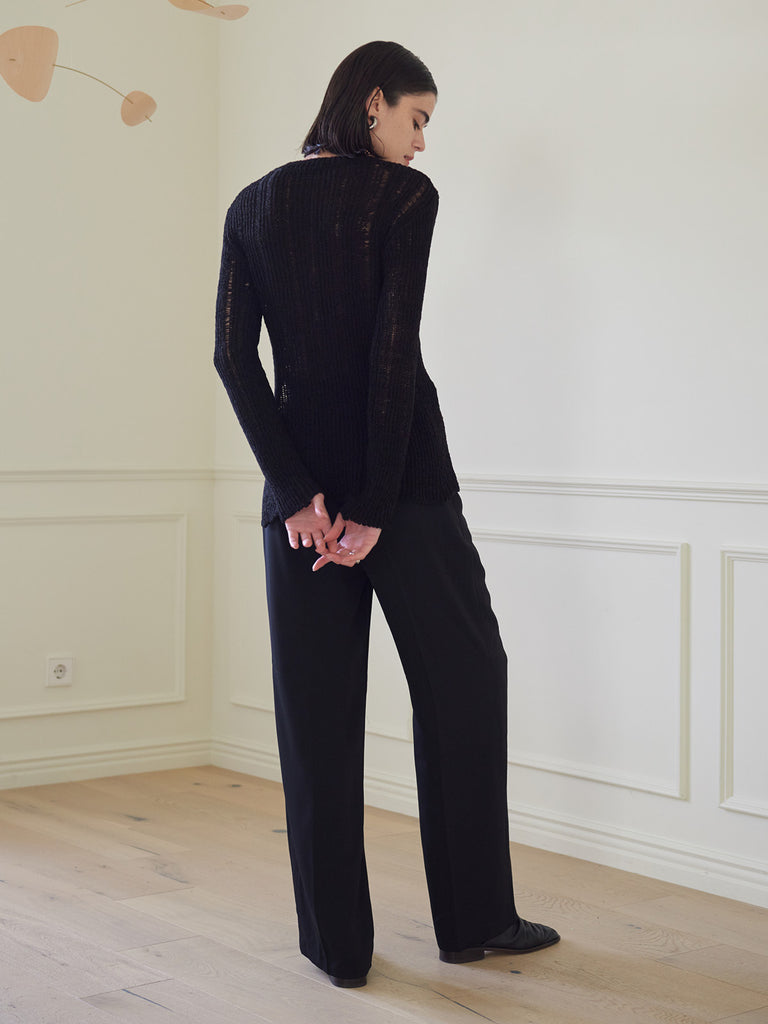 TMO BY 13MONTH（ティーエムオーバイサーティンマンス）MESH SIDE SLIT KNIT TOP (BLACK)