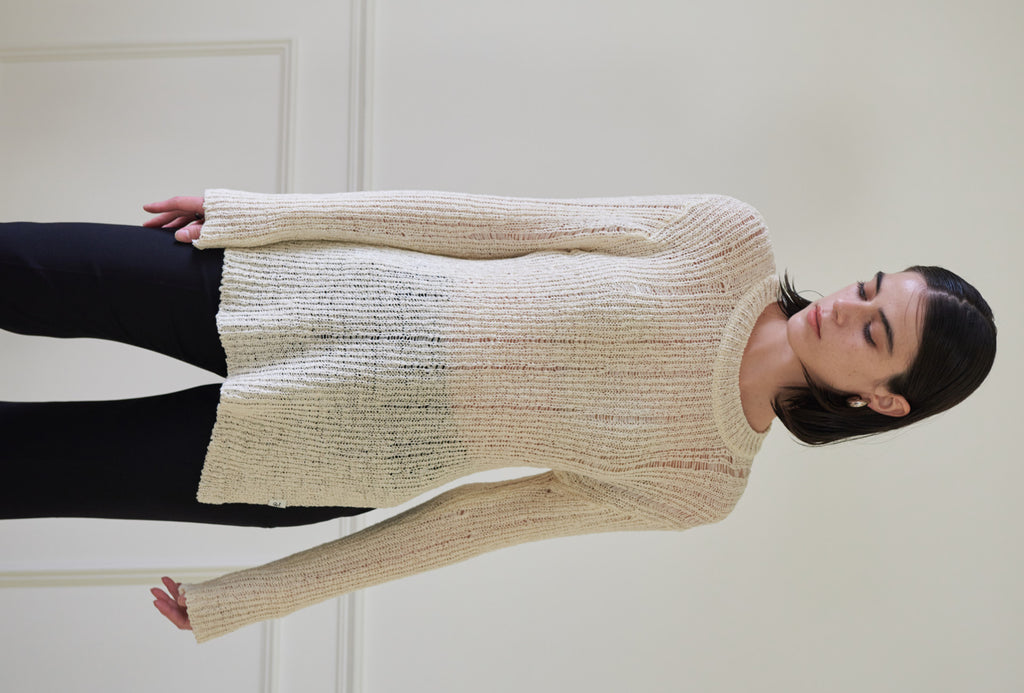 TMO BY 13MONTH（ティーエムオーバイサーティンマンス）MESH SIDE SLIT KNIT TOP (IVORY)