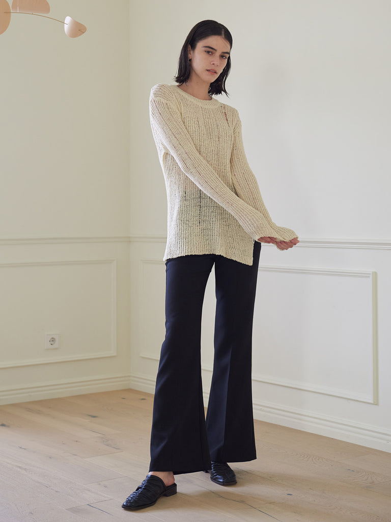 TMO BY 13MONTH（ティーエムオーバイサーティンマンス）MESH SIDE SLIT KNIT TOP (IVORY)