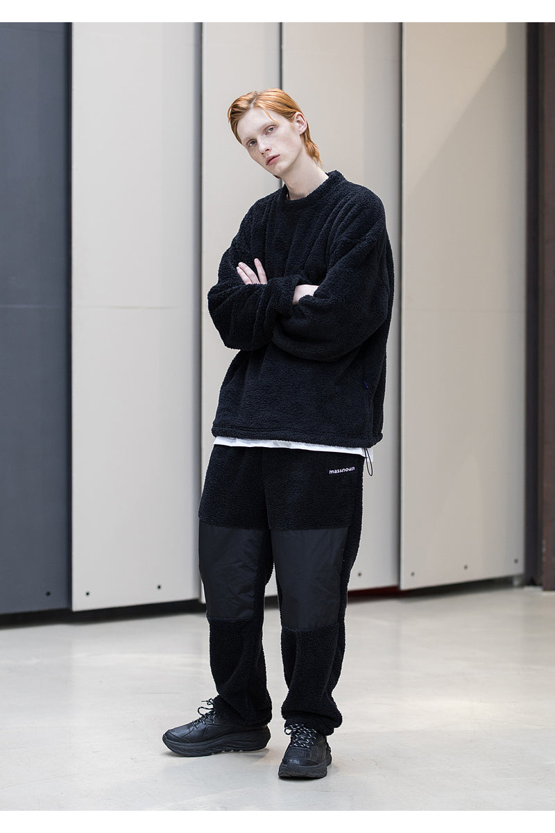 マスノウン(MASSNOUN) SL LOGO DOUBLE SOFT WOOL JOGGER PANTS MFNCP004-BK