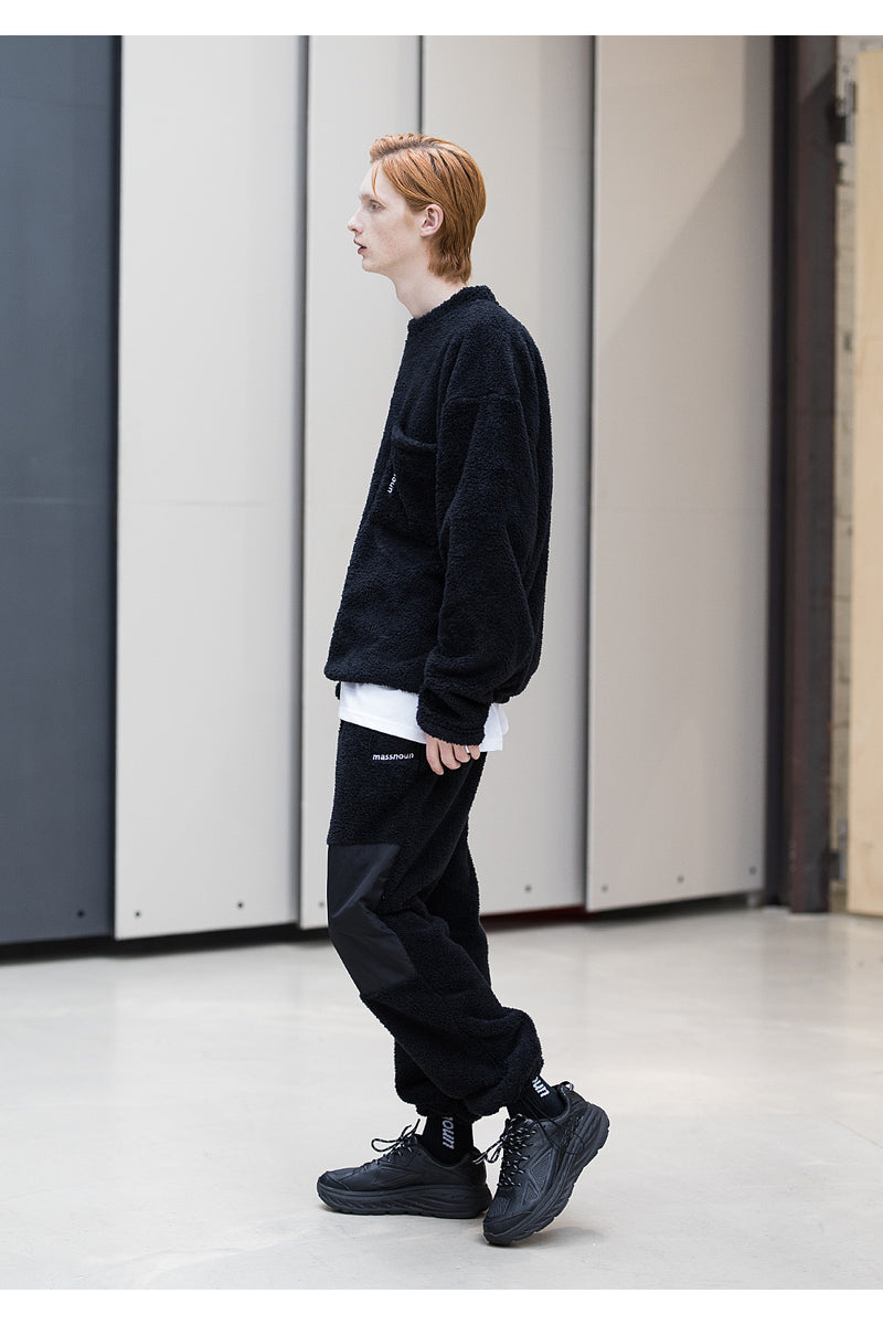 マスノウン(MASSNOUN) SL LOGO DOUBLE SOFT WOOL JOGGER PANTS MFNCP004-BK