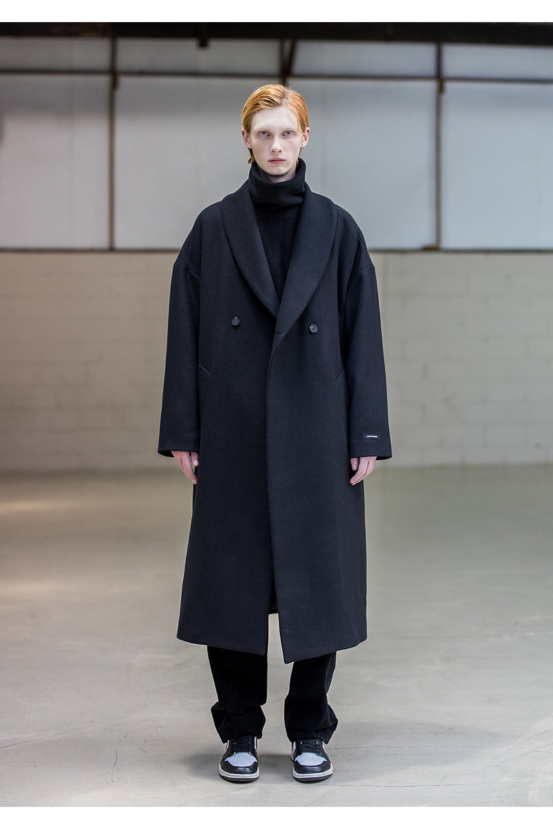 メスノウン(MASSNOUN) SHAWL COLLAR OVERSIZED DOUBLE COAT MFNCT003-BK
