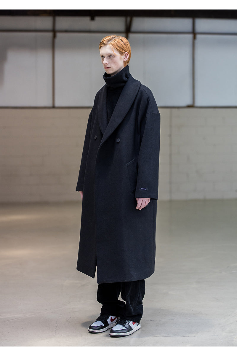 メスノウン(MASSNOUN) SHAWL COLLAR OVERSIZED DOUBLE COAT MFNCT003-BK