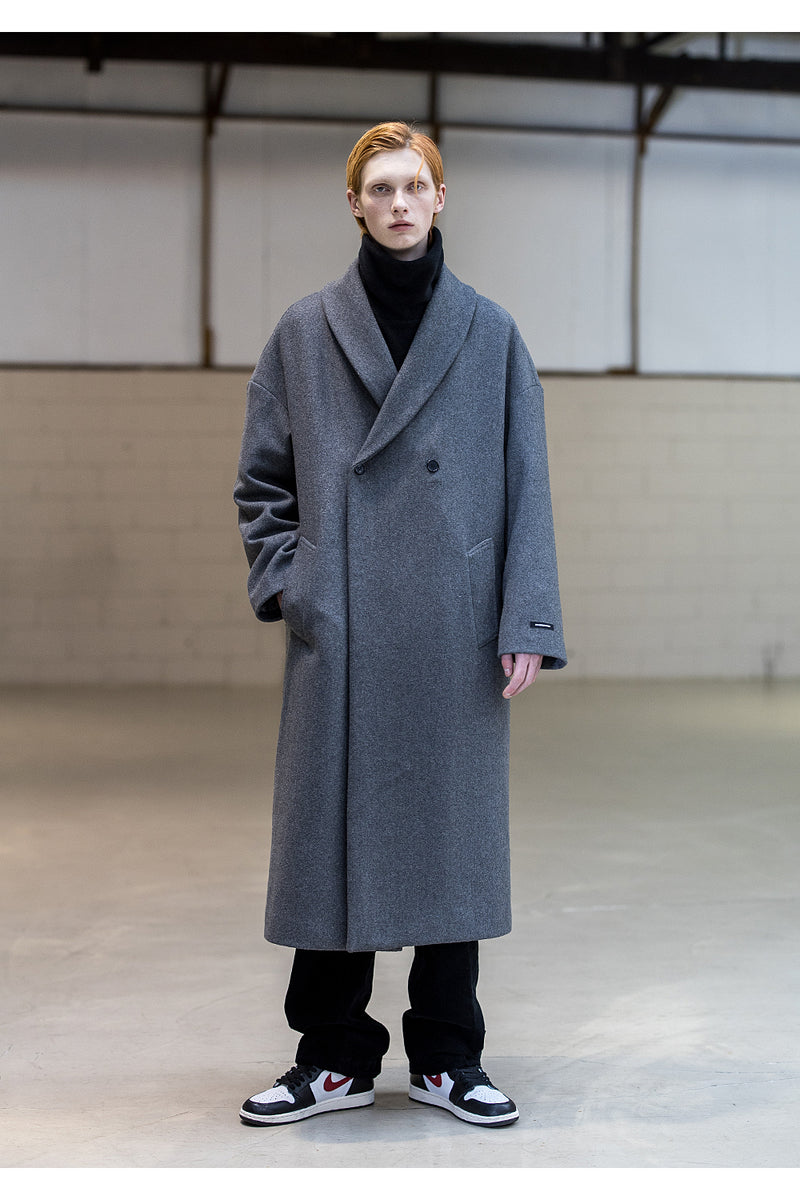 メスノウン(MASSNOUN) SHAWL COLLAR OVERSIZED DOUBLE COAT MFNCT003-GY