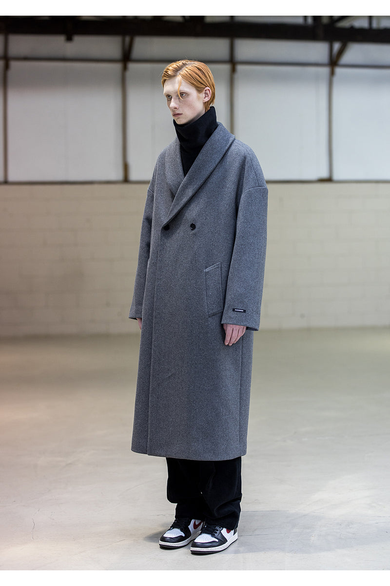 メスノウン(MASSNOUN) SHAWL COLLAR OVERSIZED DOUBLE COAT MFNCT003-GY