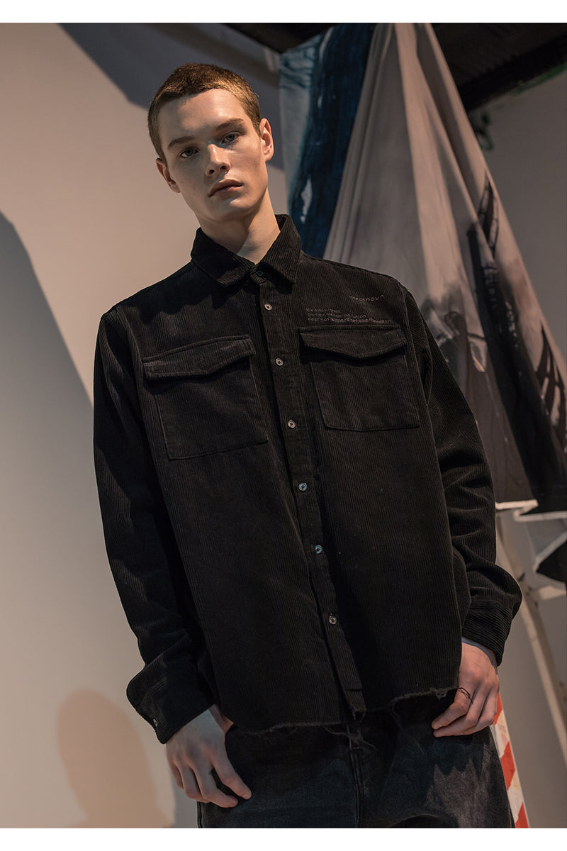 メスノウン(MASSNOUN)  SL LOGO OBJECT CORDUROY POCKET SHIRTS MFNST001-BK