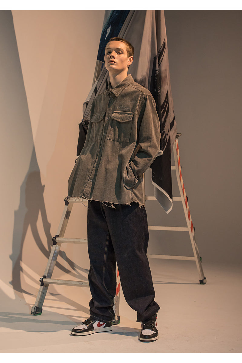 メスノウン(MASSNOUN)  SL LOGO OBJECT CORDUROY POCKET SHIRTS MFNST001-GY