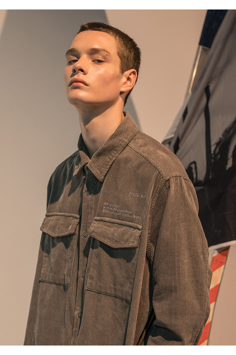 メスノウン(MASSNOUN)  SL LOGO OBJECT CORDUROY POCKET SHIRTS MFNST001-GY