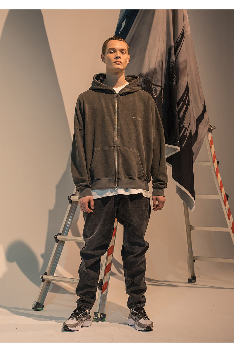 メスノウン(MASSNOUN)  SL LOGO PIGMENT OVER-FIT HOOD ZIP-UP MFNZP001-BK