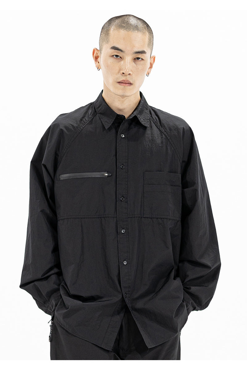 マスノウン(MASSNOUN) ZIPPER POCKET OVERSIZED SHIRTS MFZST001-BK