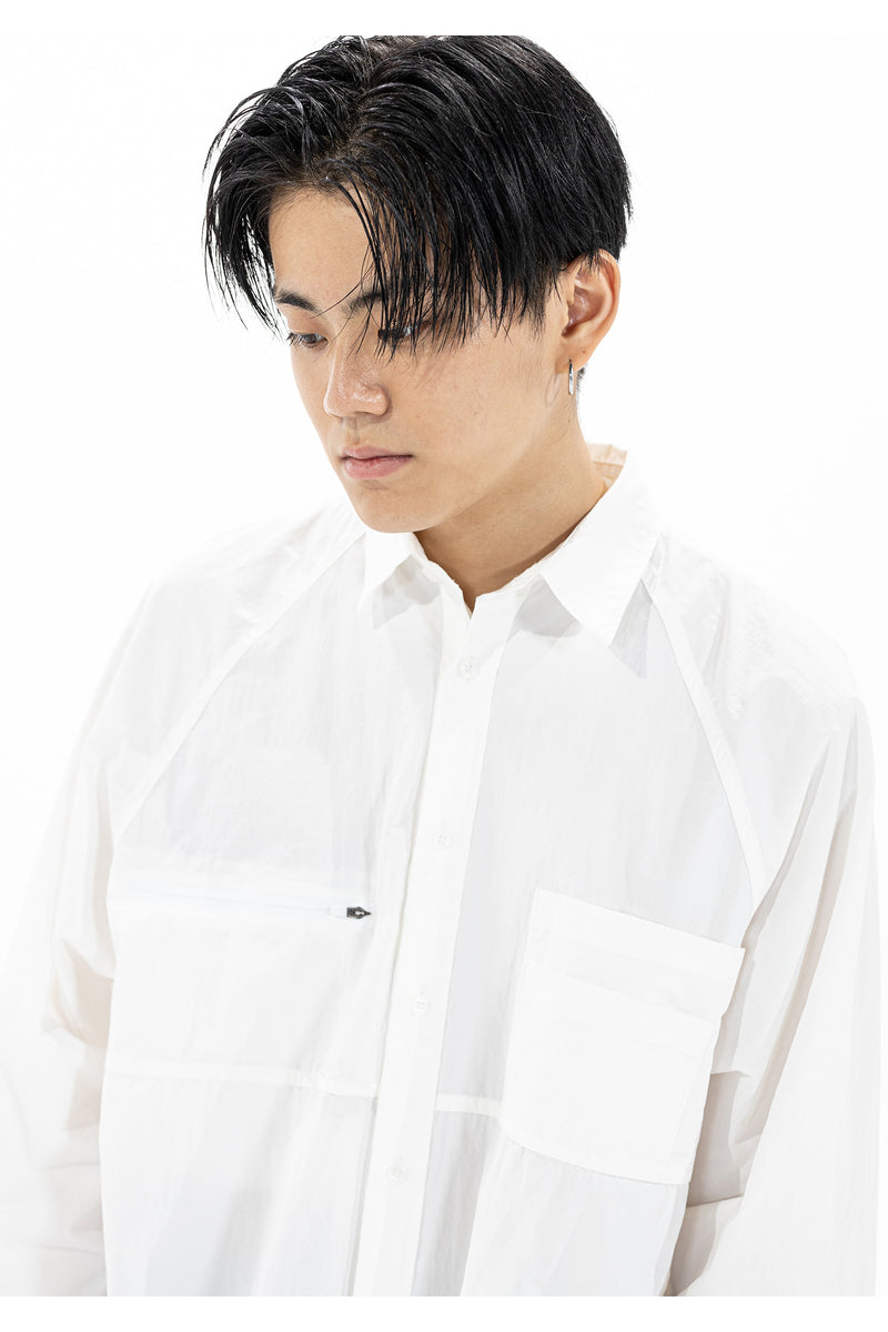 マスノウン(MASSNOUN) ZIPPER POCKET OVERSIZED SHIRTS MFZST001-WT