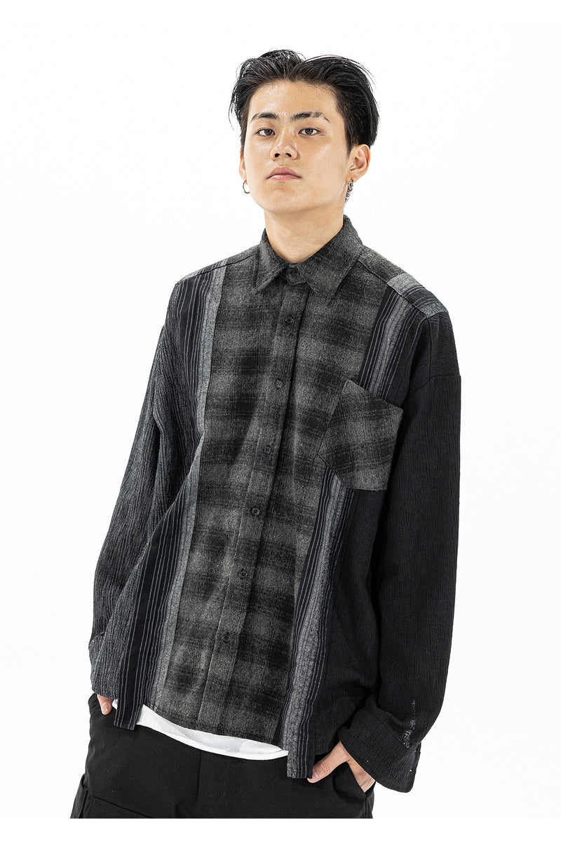 マスノウン(MASSNOUN) MULTI CHECK OVERSIZED SHIRTS MFZST002-BK