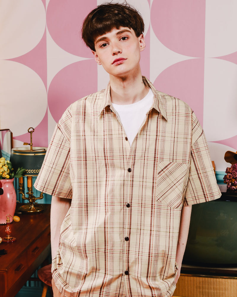 ダブルユーブイプロジェクト(WV PROJECT) LOOK CHECK SHIRT BEIGE MJSS7261