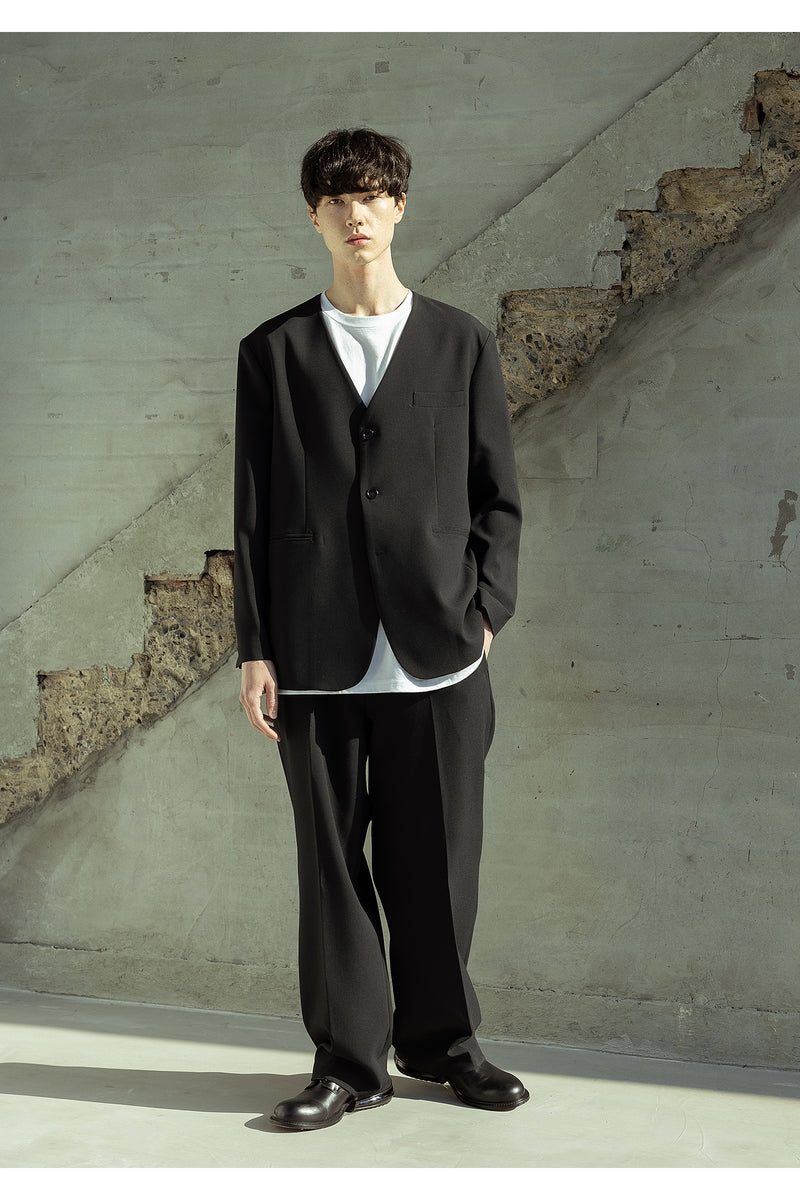 マスノウン(MASSNOUN)  COLLARLESS OVERSIZED BLAZER JACKET MSOJK005-BK