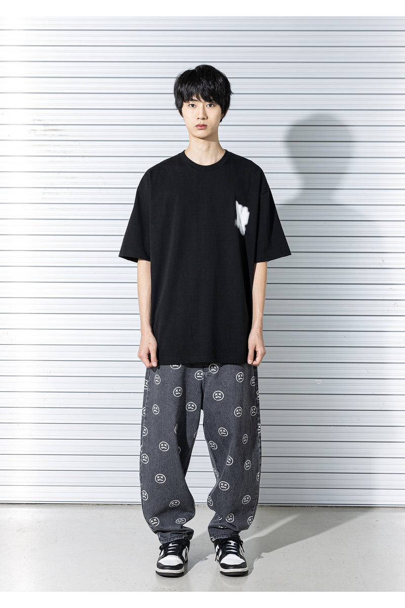 マスノウン(MASSNOUN)  SMILE PATTERN DENIM PANTS MSOJP003-BK
