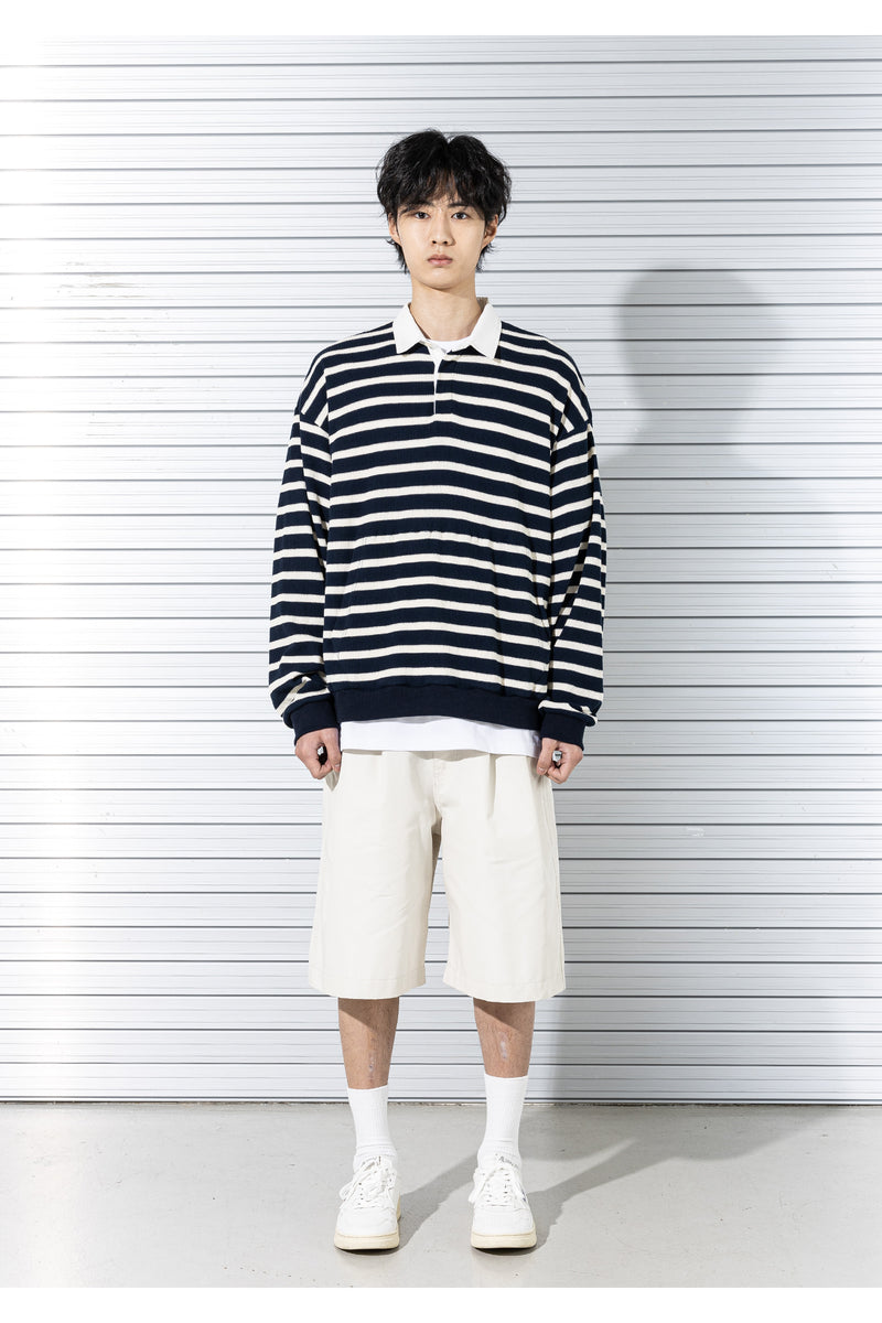 マスノウン(MASSNOUN) RUGBY WAFFLE STRIPE CREWNECK MSTLS002-NV