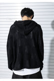 マスノウン(MASSNOUN)  CHECKERBOARD MESHED ZIP-UP KNIT MSTNT002-BK