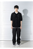 マスノウン(MASSNOUN)  CHECKERBOARD MESHED KNIT HALF SHIRTS MSTNT003-BK
