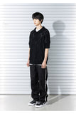 マスノウン(MASSNOUN)  CHECKERBOARD MESHED KNIT HALF SHIRTS MSTNT003-BK