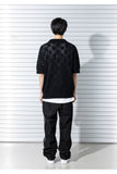 マスノウン(MASSNOUN)  CHECKERBOARD MESHED KNIT HALF SHIRTS MSTNT003-BK