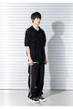 マスノウン(MASSNOUN)  CHECKERBOARD MESHED KNIT HALF SHIRTS MSTNT003-BK