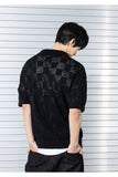マスノウン(MASSNOUN)  CHECKERBOARD MESHED KNIT HALF SHIRTS MSTNT003-BK