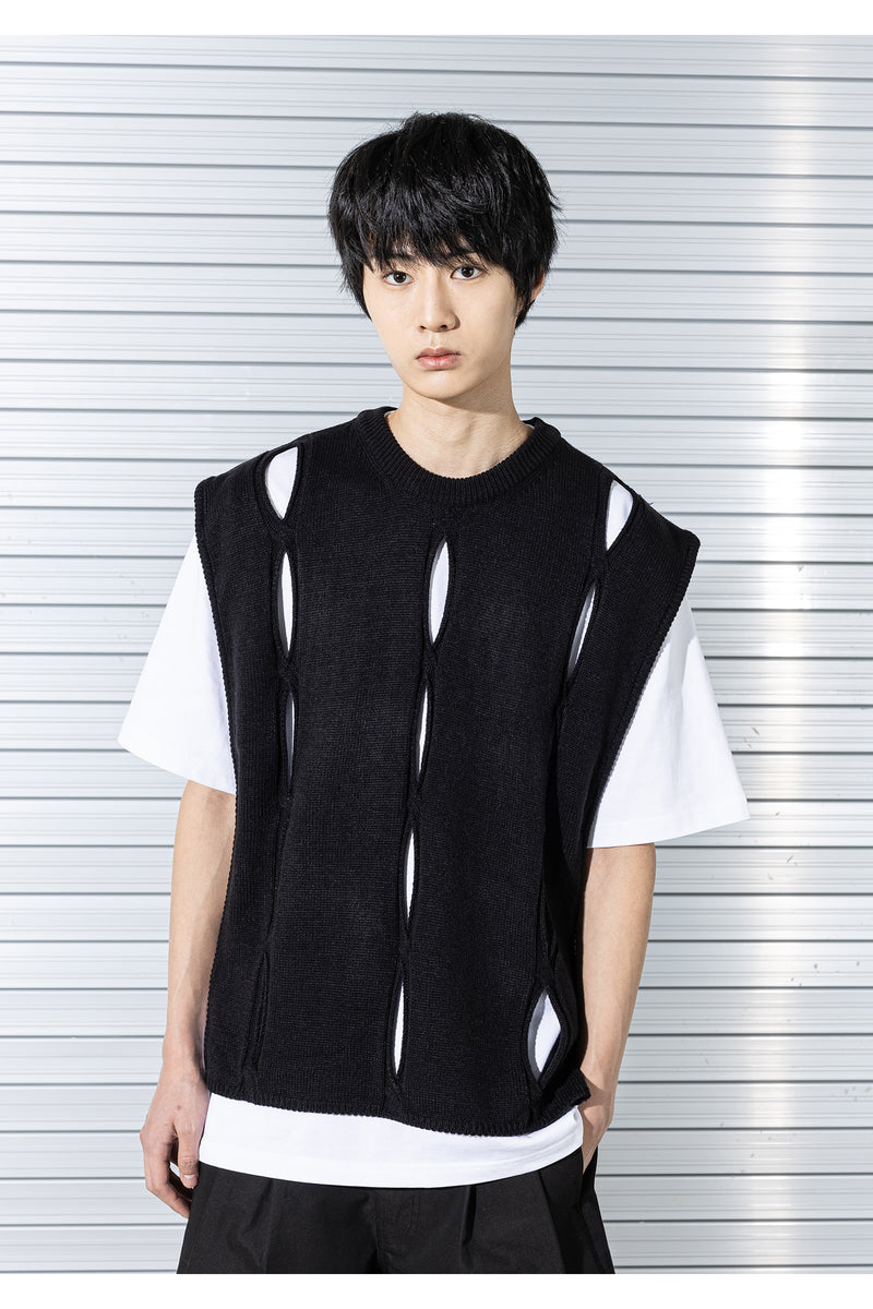 マスノウン(MASSNOUN) TWISTED OPEN KNIT VEST MSTNT004-BK