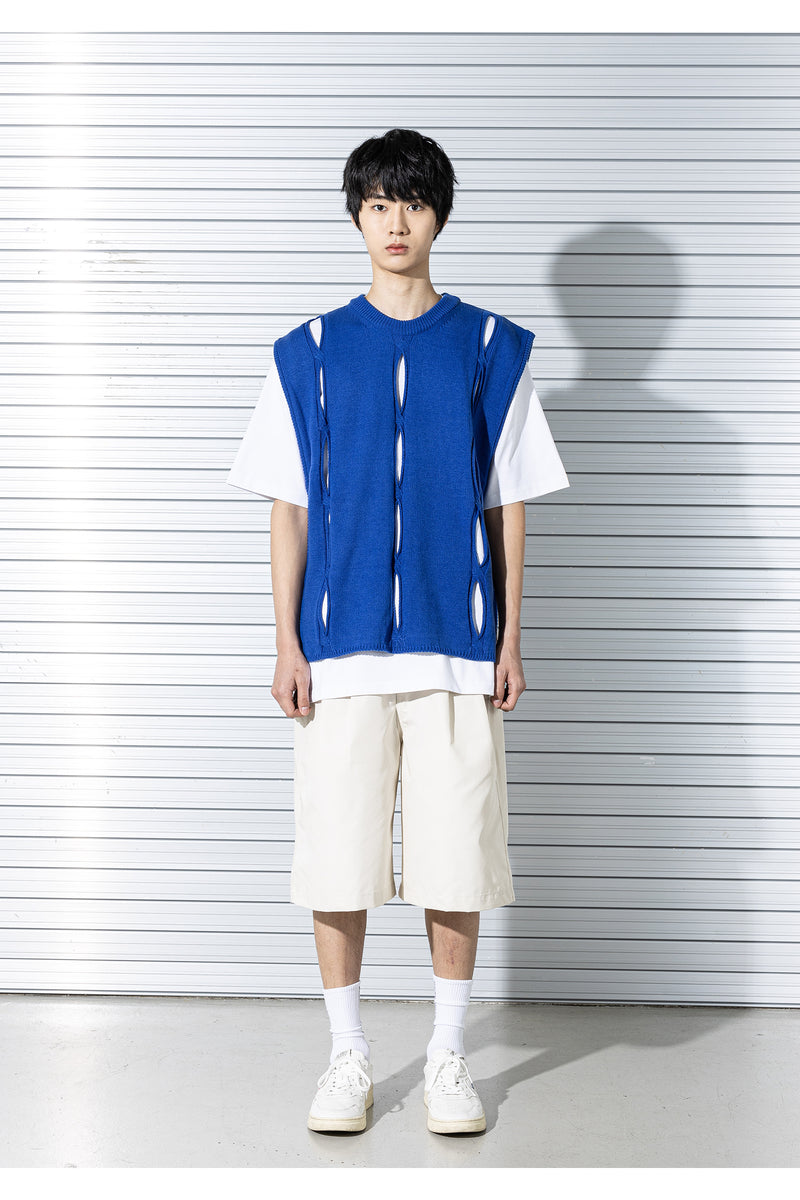 マスノウン(MASSNOUN)  TWISTED OPEN KNIT VEST MSTNT004-BL