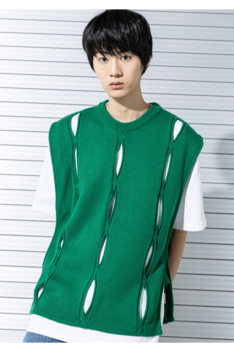 マスノウン(MASSNOUN)  TWISTED OPEN KNIT VEST MSTNT004-GN