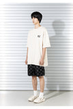 マスノウン(MASSNOUN)  CHECKERBOARD DOUBLE STITCH LEATHER SHORT PANTS MSTSP005-BK