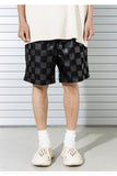 マスノウン(MASSNOUN)  CHECKERBOARD DOUBLE STITCH LEATHER SHORT PANTS MSTSP005-BK