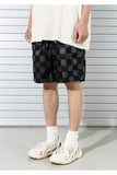 マスノウン(MASSNOUN)  CHECKERBOARD DOUBLE STITCH LEATHER SHORT PANTS MSTSP005-BK