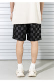 マスノウン(MASSNOUN)  CHECKERBOARD DOUBLE STITCH LEATHER SHORT PANTS MSTSP005-BK