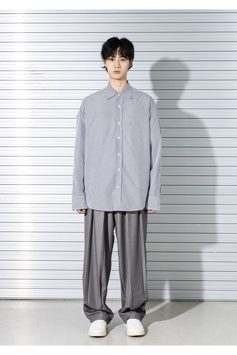 マスノウン(MASSNOUN) STRIPE INVERTED PLEATS SHIRTS MSTST001-BK