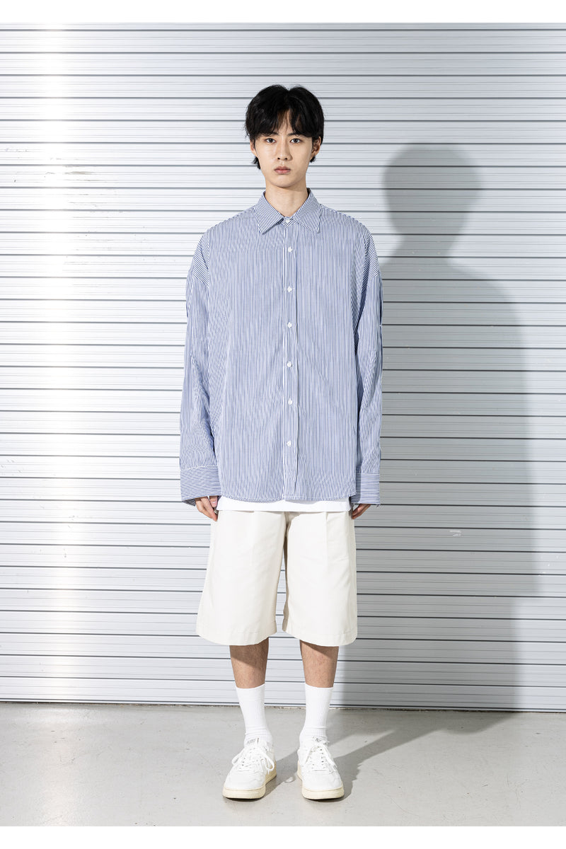 マスノウン(MASSNOUN) STRIPE INVERTED PLEATS SHIRTS MSTST001-NV