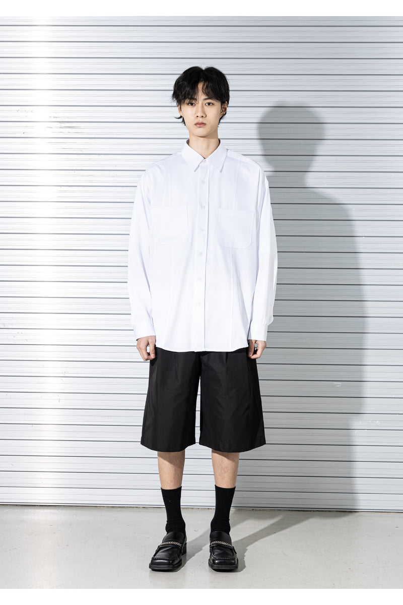 マスノウン(MASSNOUN) SILKY INCISON PLEATS SHIRTS MSTST002-WT
