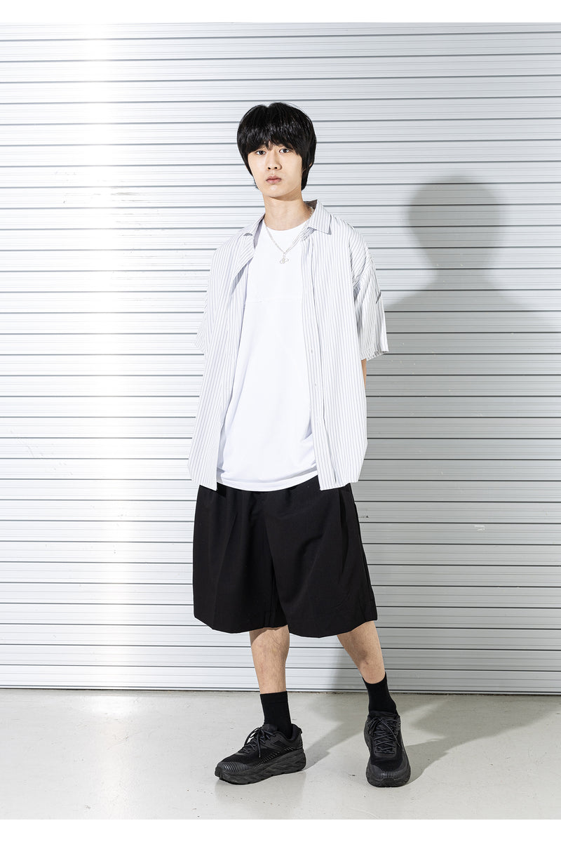 マスノウン(MASSNOUN)  STRIPE INVERTED PLEATS SHIRTS MSTST003-BK