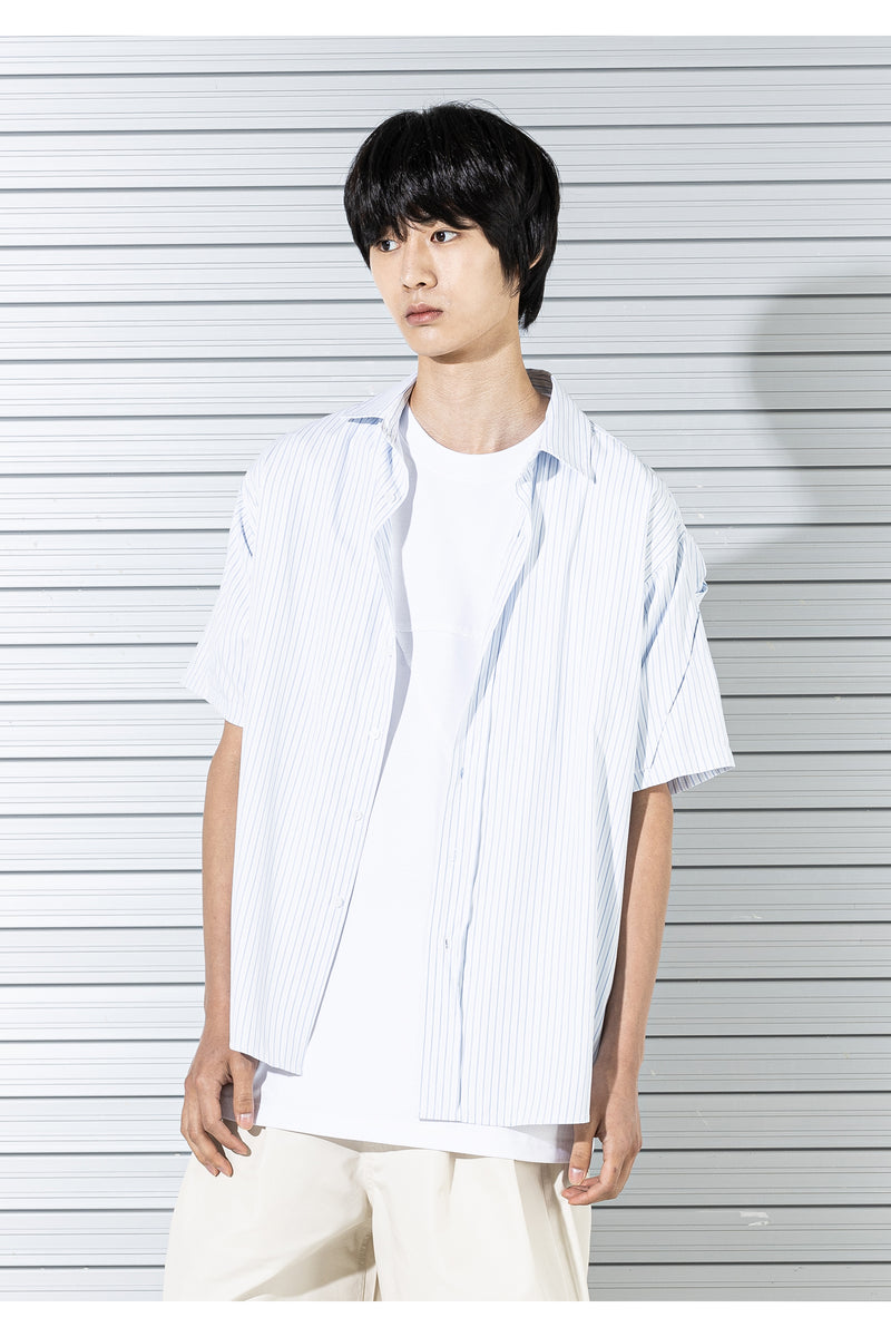 マスノウン(MASSNOUN) STRIPE INVERTED PLEATS SHIRTS MSTST003-BL