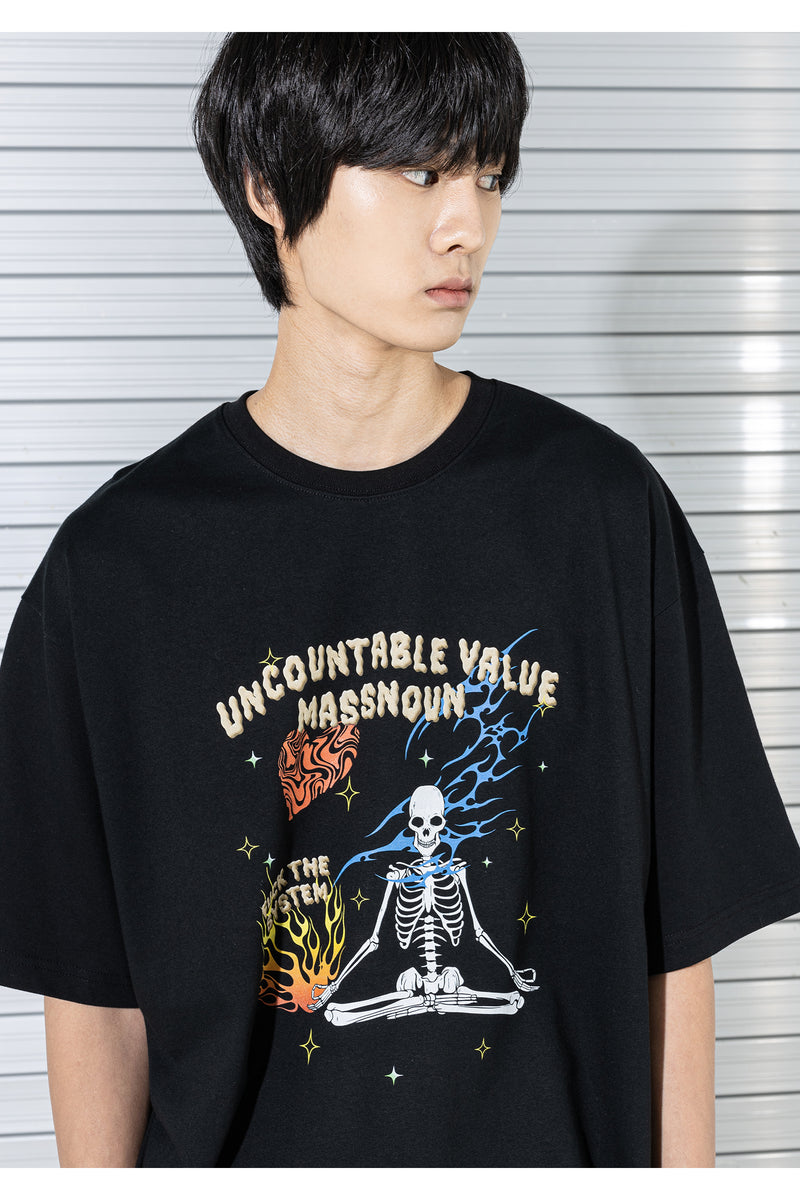 マスノウン(MASSNOUN) SKULL OVERSIZED T-SHIRTS MSTTS021-BK