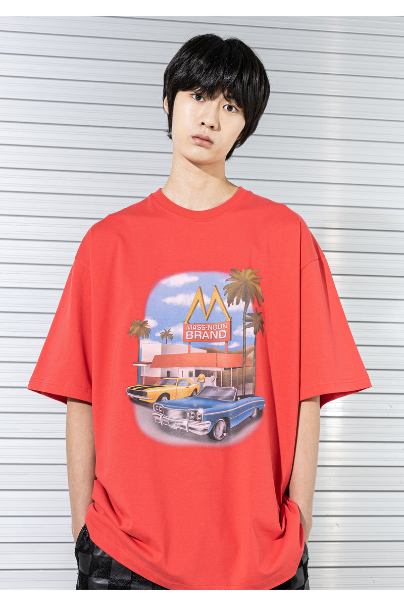 マスノウン(MASSNOUN)  IN AND OUT OVERSIZED T-SHIRTS MSTTS022-RD