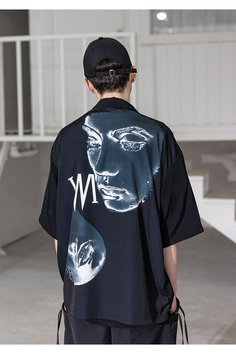 マスノウン(MASSNOUN) CI LOGO HAZARD OVERSIZED SHORT SHIRTS MSZST002-BK